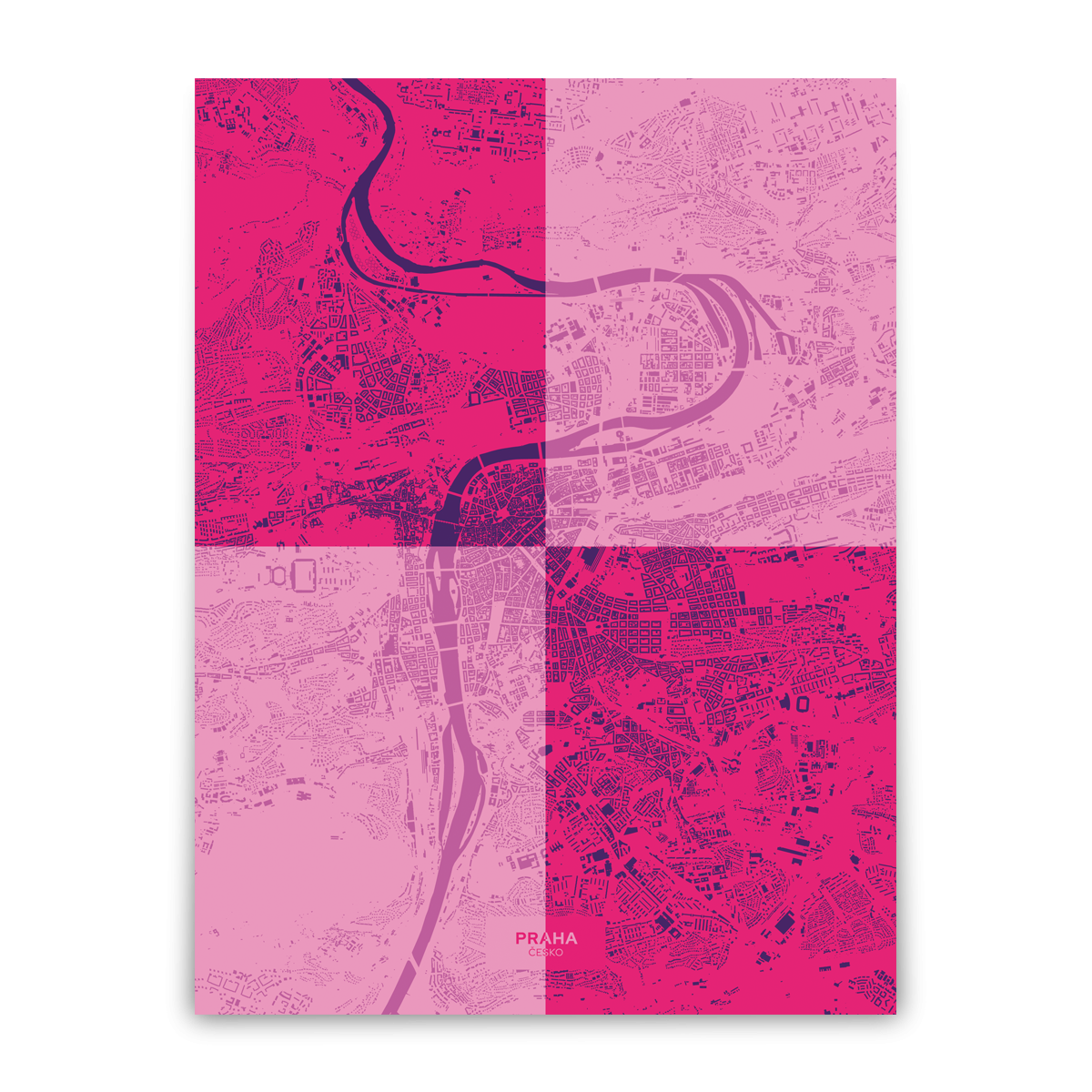 Praha – PopArt - PopArt – klasik / PopArt – růžová / pěnová kapa deska / bez rámu / 30×40 cm