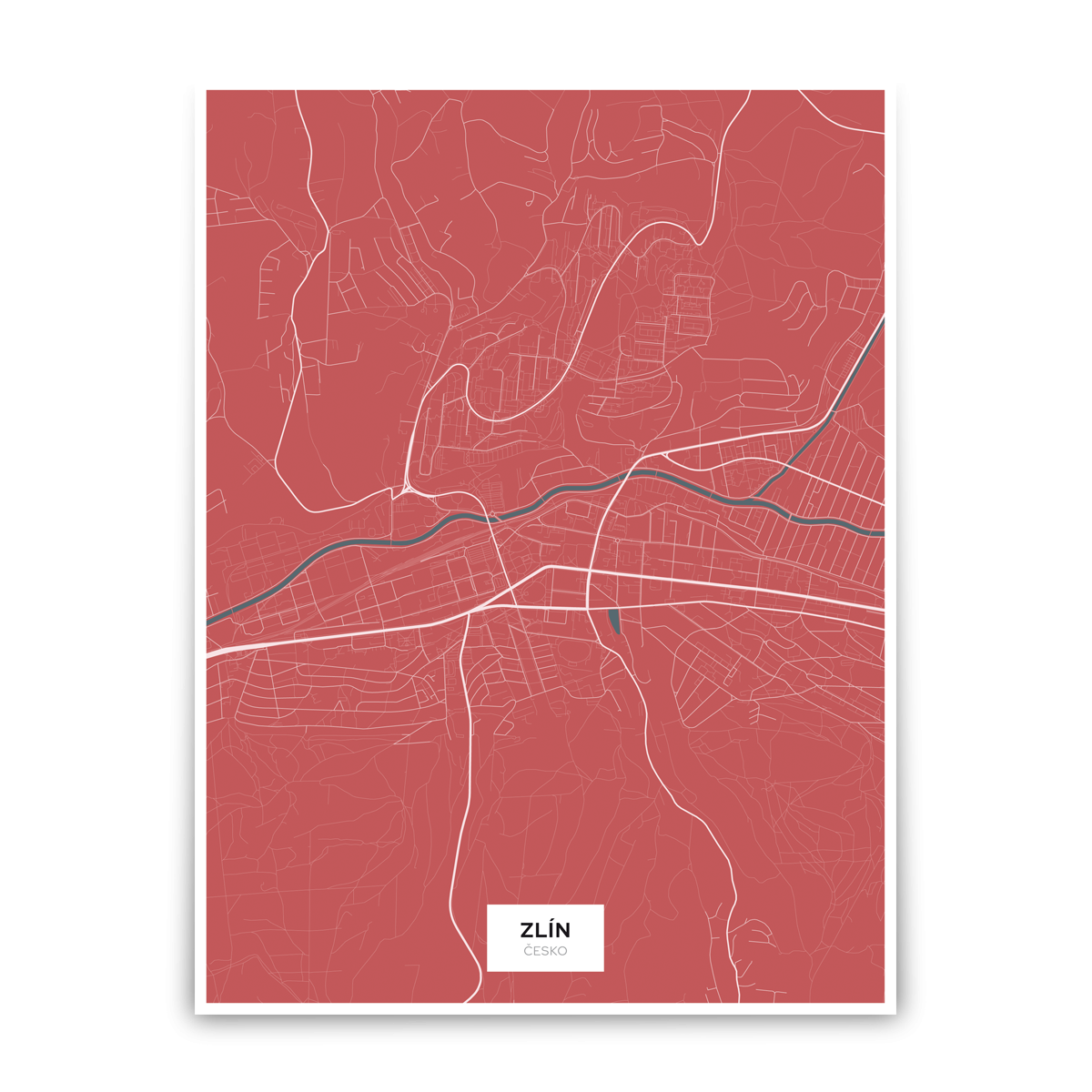 Zlín – silnice - města – klasik / město – červená / plátno natažené na rámu / 30×40 cm