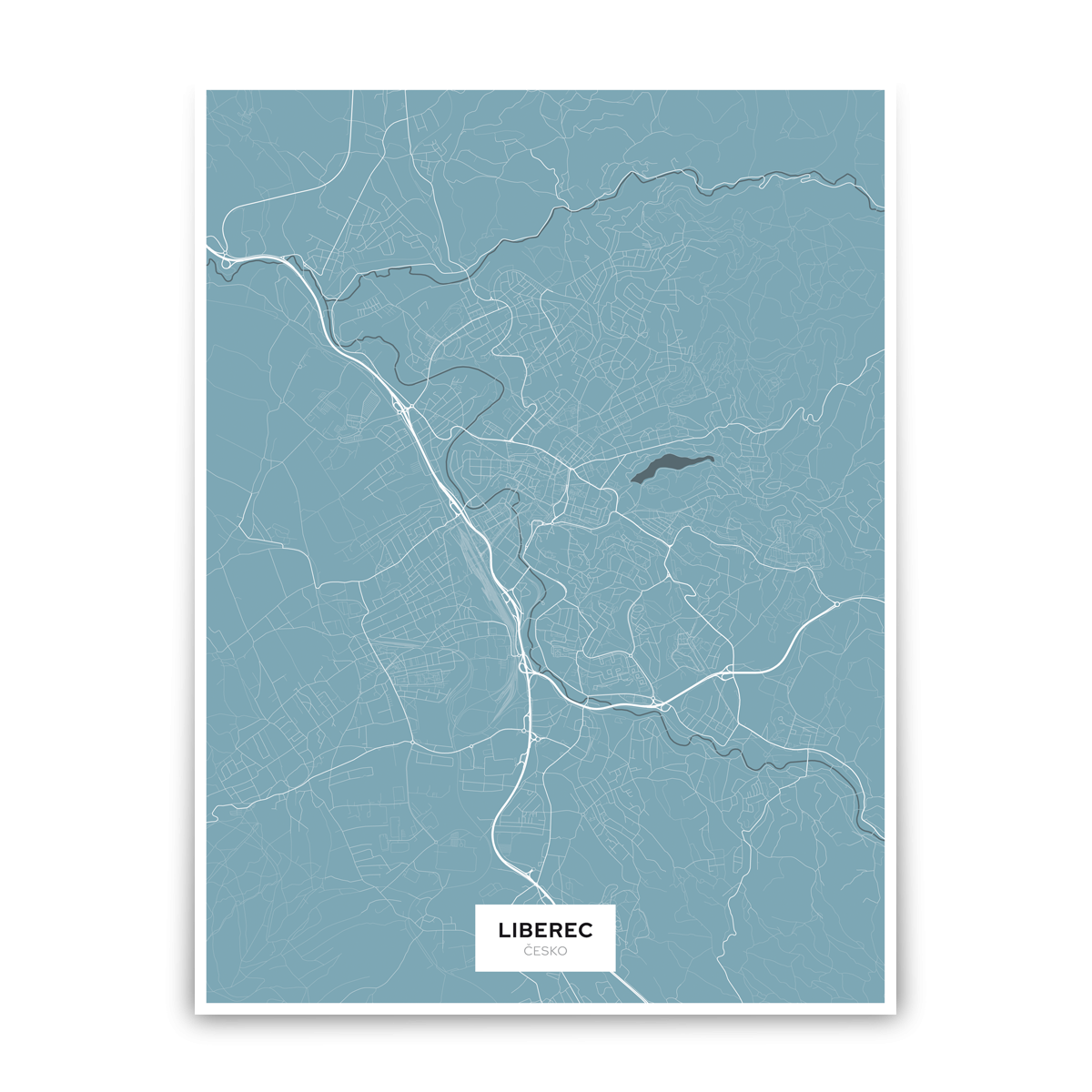 Liberec – silnice - města – klasik / město – modrá / plátno natažené na rámu / 30×40 cm
