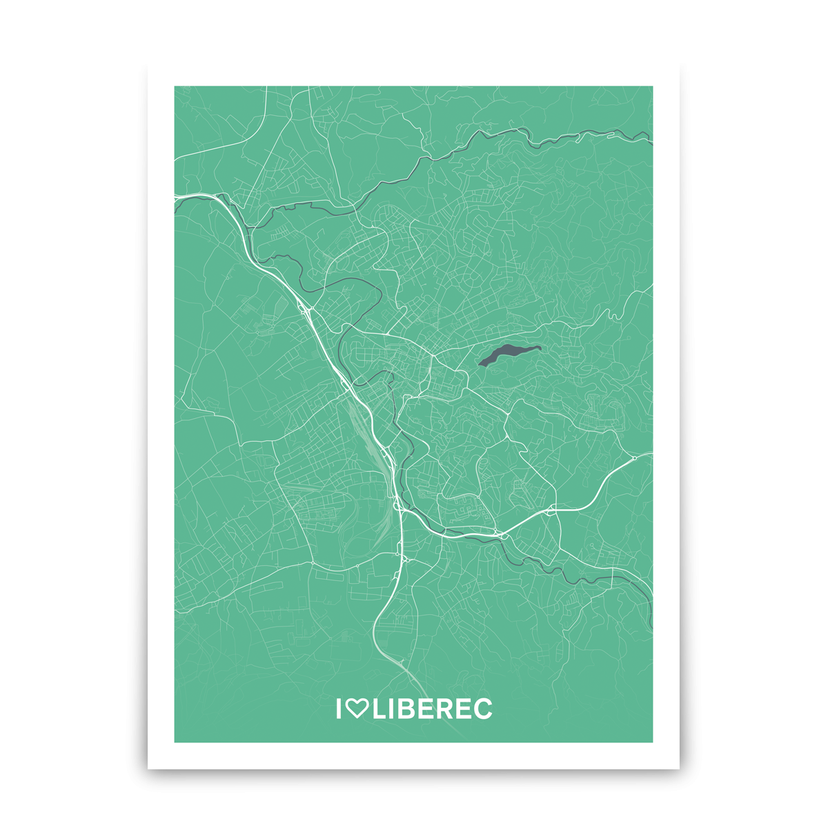 Liberec – silnice - města – love / město – zelená / plátno natažené na rámu / 30×40 cm