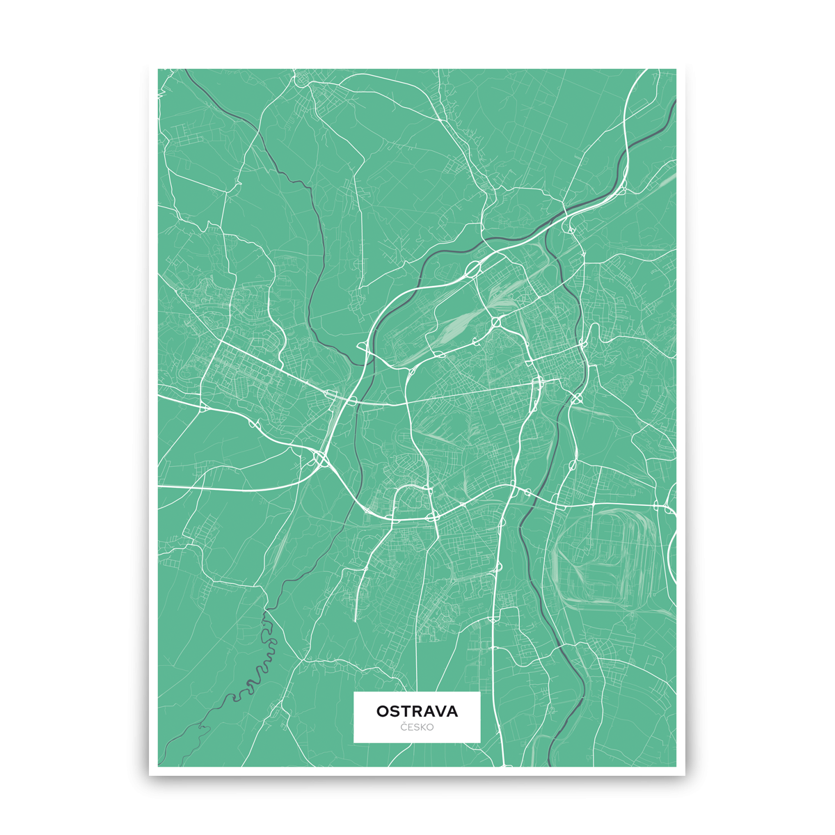 Ostrava – silnice - města – klasik / město – zelená / papír / 30×40 cm