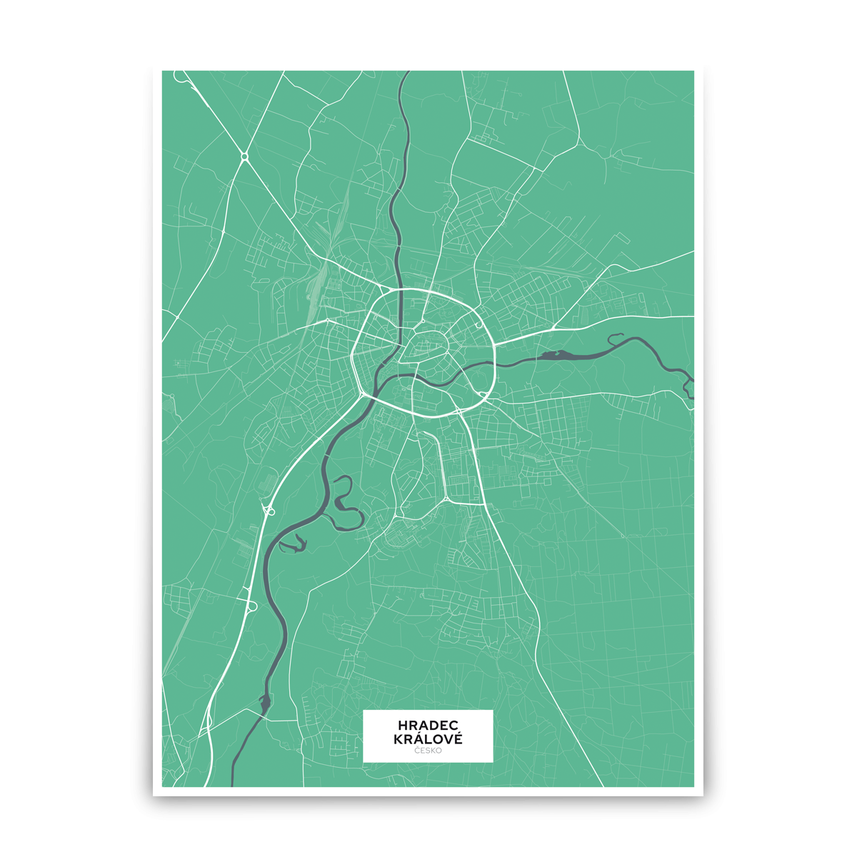 Hradec Králové – silnice - města – klasik / město – zelená / plátno natažené na rámu / 30×40 cm
