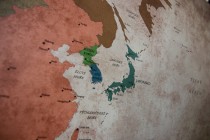 Detailní pohled na východní Asii v retro politické mapě světa